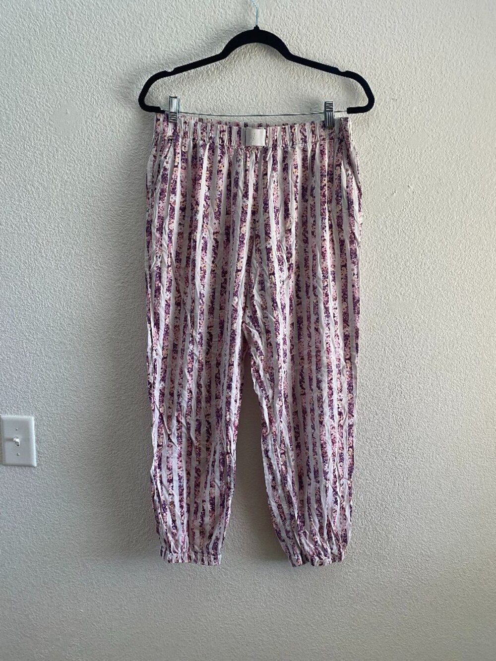 EUC Victoria's Secret Pajama Pants Striped Floral Pattern Elastic Ankles Medium